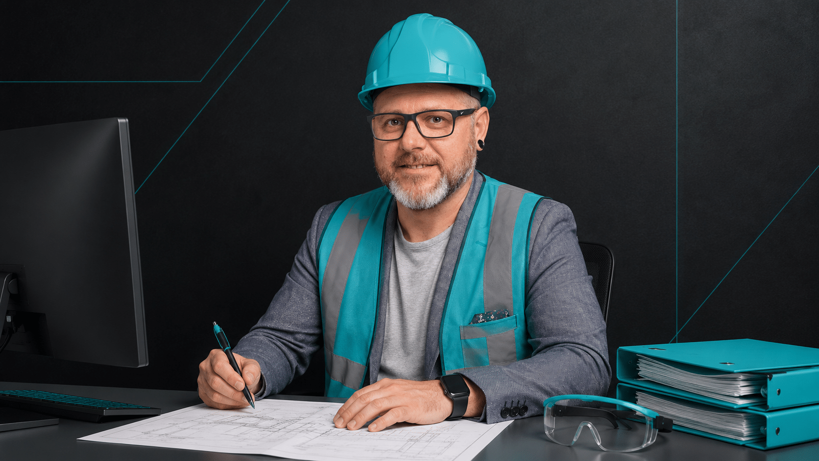 Sicherheitsfachkraft und Experte für Maschinensicherheit beim Prüfen technischer Dokumente